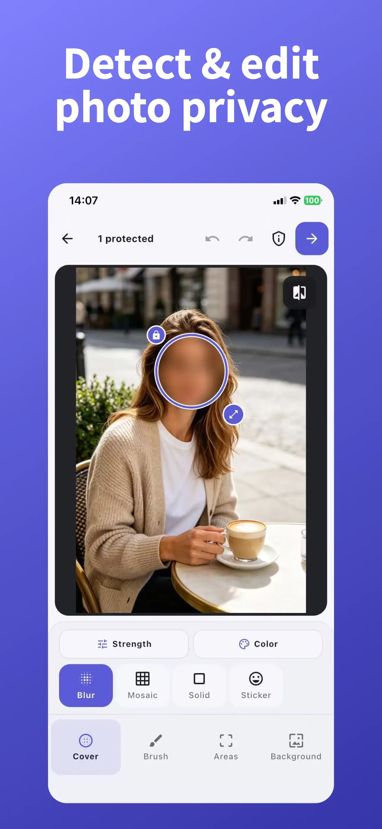 Photo privacy editor after face detection