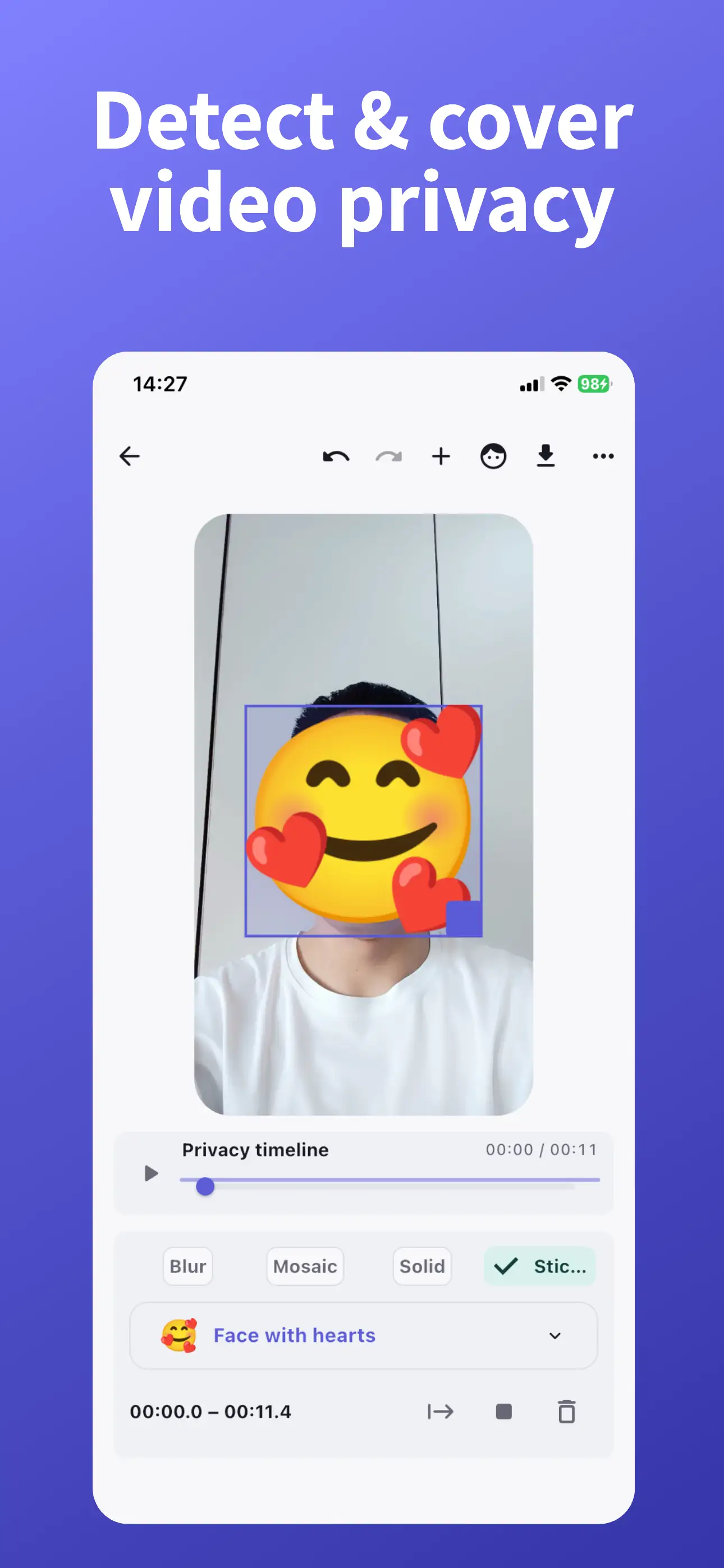 Video privacy timeline with face cover